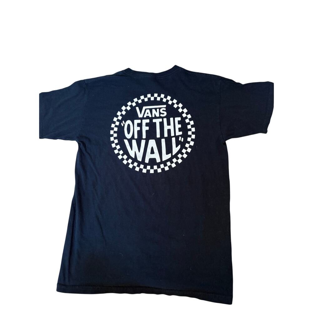 Vans Off The Wall Black T Shirt Checkerboard Logo Front Back Men’s Medium